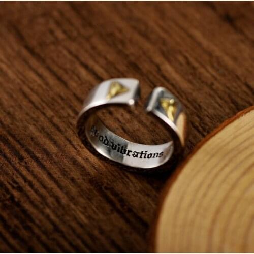 925 sterling silver retro Thai silver simple light totem gods eye men and women open ring