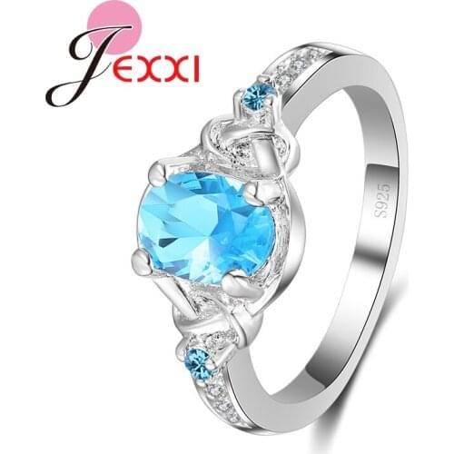New Arrival Light Blue Crystal Ring 925 Sterling Silver Bridal Wedding Accessories Women Fashion Cubic Zirconia Jewelry GIft