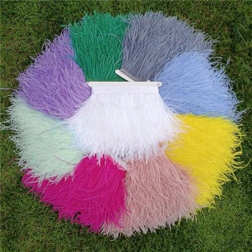 10Meter Ostrich Feathers on Ribbon 10-15CM Wholesale White Feather Trim Boa for Clothes Skirt Costume Dress Fringes Sewing Decor