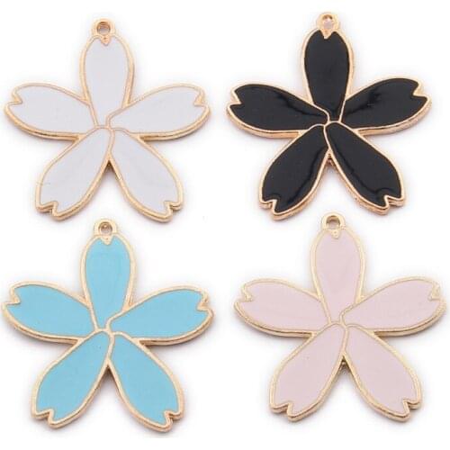 10pcs 31*35mm Lot Gold Tone Colorful Enamel Flower Charms DIY Necklace Pendant Jewelry Accessory