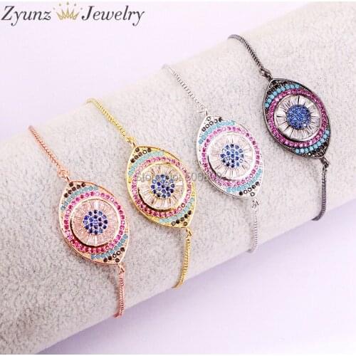 10PCS ZYZ327-1358 Blue Eye Connector, CZ Pave Oval Links Bracelet