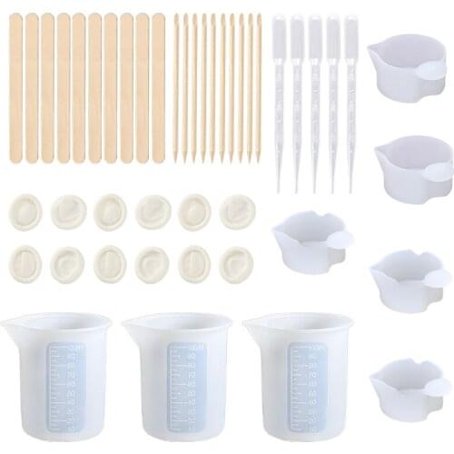 43 Pcs/Set Nonstick Silicone Measuring Cup Card Slot Cup Mixing Dispensing Cup Finger Cots Droppers Wooden Stirrer