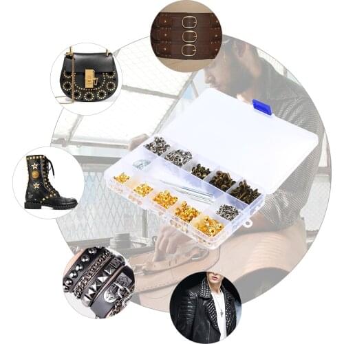 483 Sets Leather Rivet Kit Double Cap Tubular Rivets with Hollow Punch Decorative Rivets Metal Studs in 4 Colors 6mm/8mm/12mm