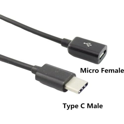 5pcs 15cm USB Micro Female Jack to USB 3.1 Type C Male Plug Connector Data Charging Adapter Cable Cord Black