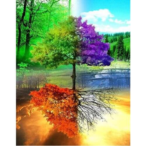 5D DIY Diamond Painting Landscape Painting Four Color Landscape Tree Scenery Picture Square/Round Diamond Cross Stitch WG3129