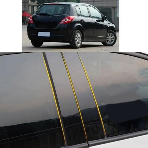 Car PC Material Pillar Post Cover Door Trim Window Piano Black Molding Sticker Plate 8pcs For Nissan Tiida Hatchback 2008-2010