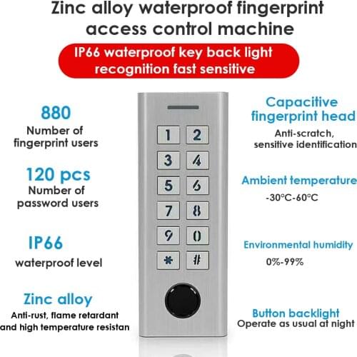 Standalone Access Controller Backlight Keyboard Metal IP66 Waterproof Fingerprint for Door Access Control System 1000 User