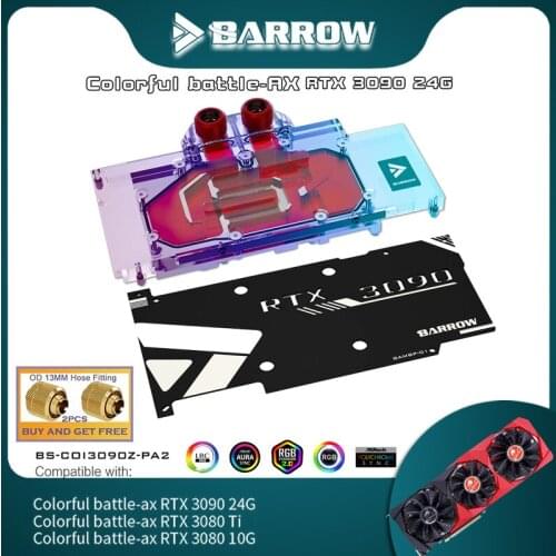 Barrow GPU Block For Colorful Battle AX RTX 3080 3090 Full Covered, VGA Cooler Radiator + Backplate, M/B 5V 3Pin