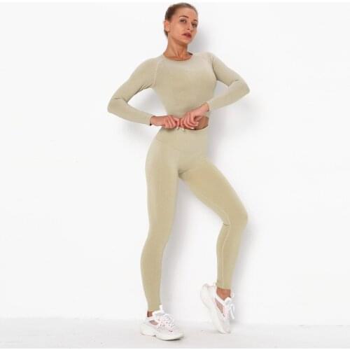 Seamless Long-sleeved Sports Sets Hip-lifting Fitness Clothing High Waist Yoga Jumpsuit Tight Leggings Sports Wear For Women Gym