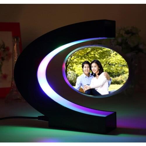 C shape Electronic Magnetic Levitation Floating Globe Photo Frame Blue light US Plug Birthday Gift Xmas Decor Wedding Gift