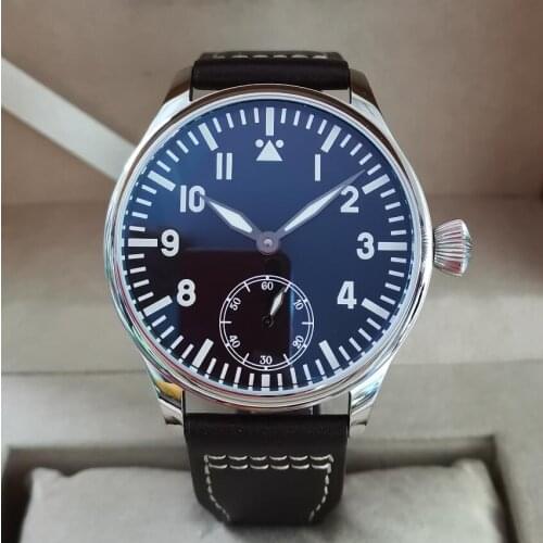 GEERVO No logo pilot 44mm Manual mechanical mens Watch Blue luminous Seagull ST3621 movement G095