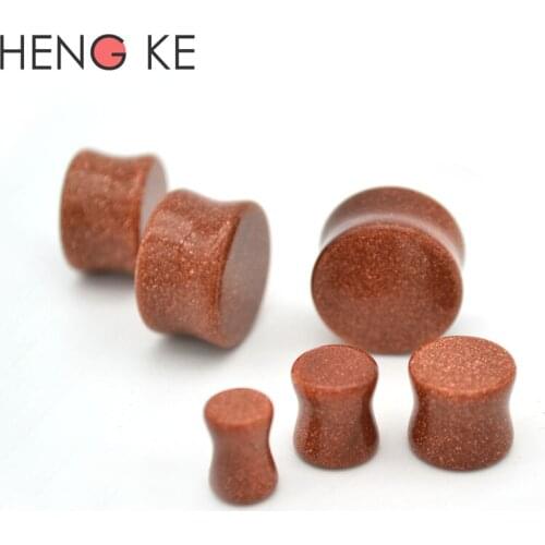 Gold Sandstone Ear Plugs Expander Flesh Tunnel Taper Stetcher Double Flare Stone Semi Precious Body Piercing Jewelry