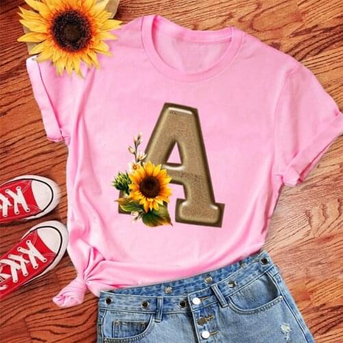 Women T Shirts Sunflower Alphabet Graphic Tee Harajuku Summer Female Tshirt Tops Tee Casual Short Oversize Tshirt Woman Fashion