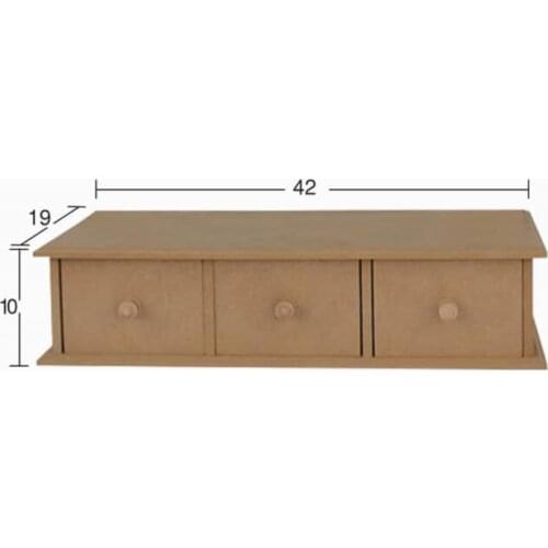 KU277 Horizontal 3 Drawers Box, Can Be Painted Wood Mdf Box