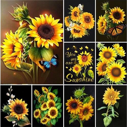 5D DIY Diamond Painting Sunflower Scenery Picture Full Drill Diamond Embroidery Flower Rhinestone Cross Stitch Mosaic Home Decor