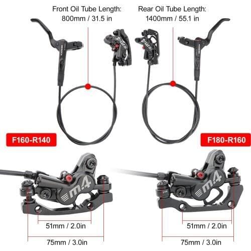 MTB Hydraulic Disc Brake Front Rear Caliper with Hydraulic 4 Pistons and Two-way Brake System 22.2mm Cycling Brake Lever Kit