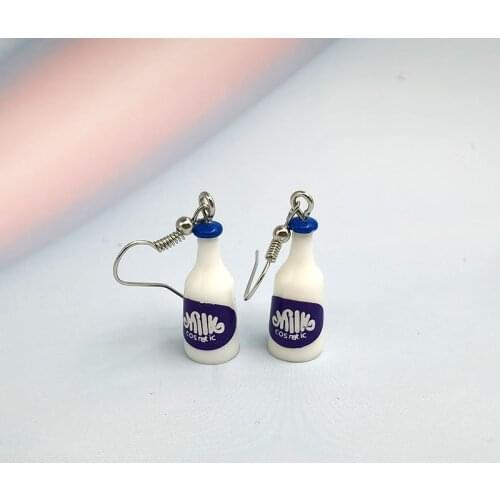 1Pair Korea Funny Cute Milk Bottle Pendant Earrings for Girl Cute Small Earring Creative Christmas Earings Jewelry Crafts EC317