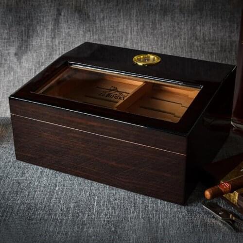 LUBINSKI Cedar Wood Cigar Cigarette Humidor W/Pallet Humidifier Hygrometer Case Hold 50 Cigars Box Tobacco Storage For Cohiba