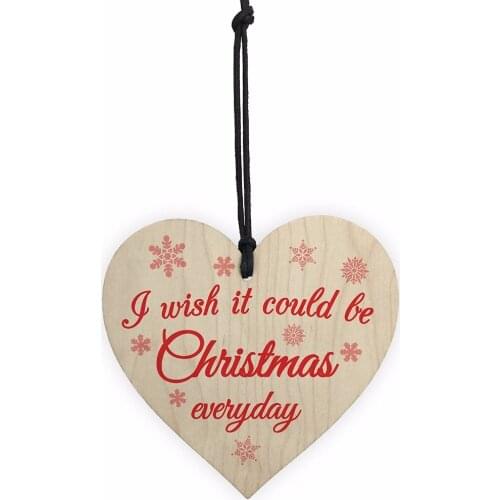 Meijiafei Wish Christmas Everyday Wooden Hanging Heart Plaque Xmas Tree Decoration Sign