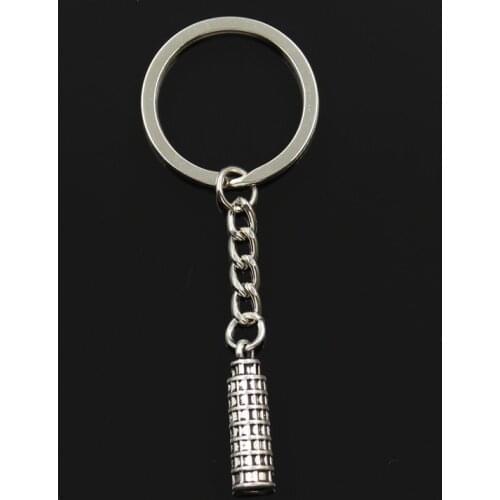 Fashion 30mm Key Ring Metal Key Chain Keychain Jewelry Antique Bronze Silver Color Leaning Tower Of Pisa Italy 25x7mm Pendant