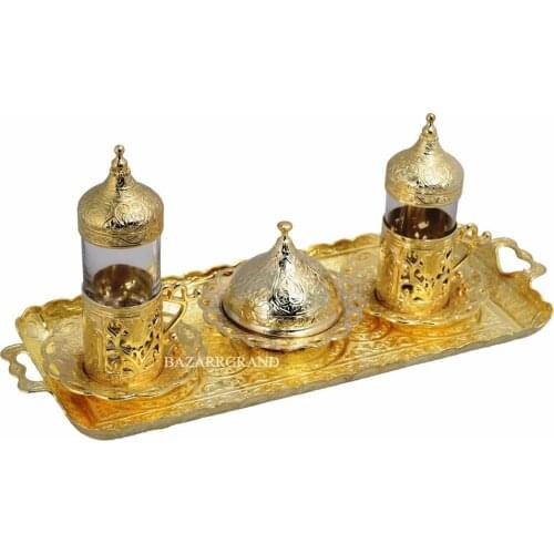 Luxury turkish porcelain coffee pot set and plates DOUBLE WATER SET - TULIP - WHITE - YELLOW - TIN - ANTIQUE COPPER - ANTIQUE YE