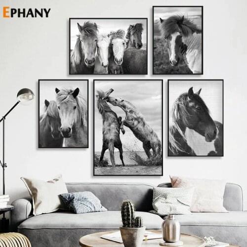 Black White Horse Wall Art Canvas Posters and Prints Minimalist Animal Painting Picture for Living Room Modern Home Decoration