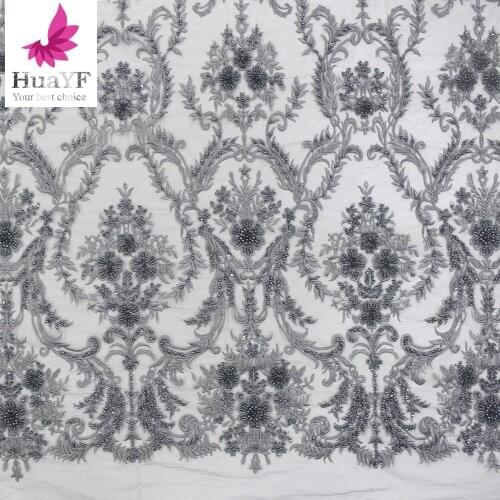 New Gorgeous French Heavy Handmade 3d Beaded Lace With Pearls Pink Embroidery Tulle Bridal Wedding Dress Fabric HY1263