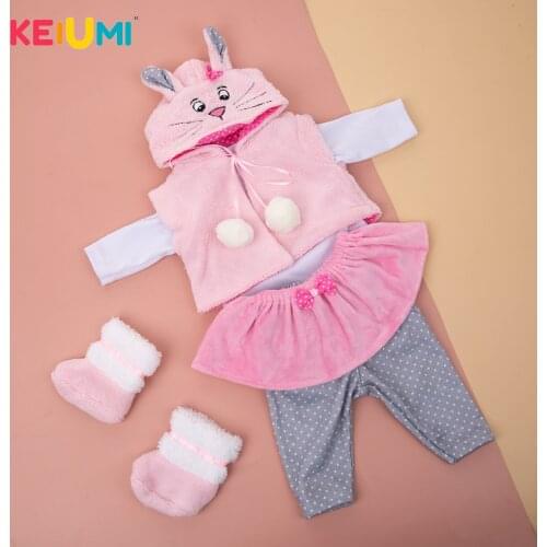 KEIUMI Pink Rabbit Doll Clothes High Quality Cotton Newbron Baby Girl Accessories With Fashion Style Dress For DIY Dolls