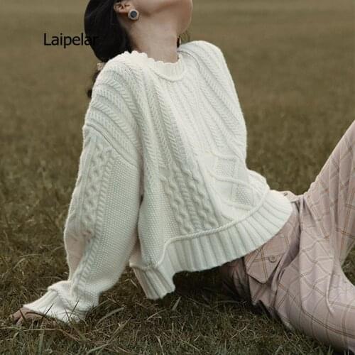 2021 Fall Womens Warm Sweater Pullover Round Neck Knitted Twist Sweater Knitted Sweater