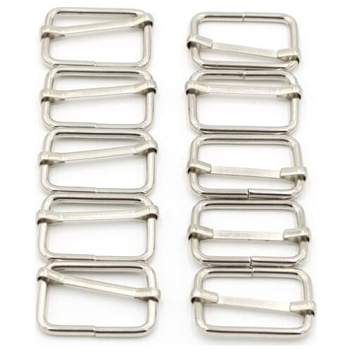 QJH 10pcs Silver Stainless Steel Slides Tri-glides Wire-formed Roller Pin Buckles Strap Slider Adjustable Buckle Bag Accessorie