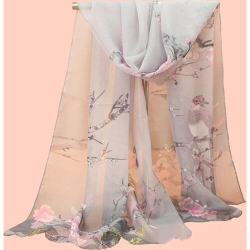 Lady Soft Wrap Scarf Women Thin Silk Scarves Multicolor Floral Print Long Chiffon Scarf For Ladies Shawl Scarves Mujer Summer