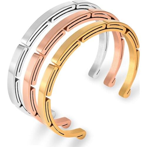 Simle Design Charms for Bracele Stainless Steel Open Gold Bangle Women Pulseiras Fashion Jewelry Wedding Bijoux Lover Gift