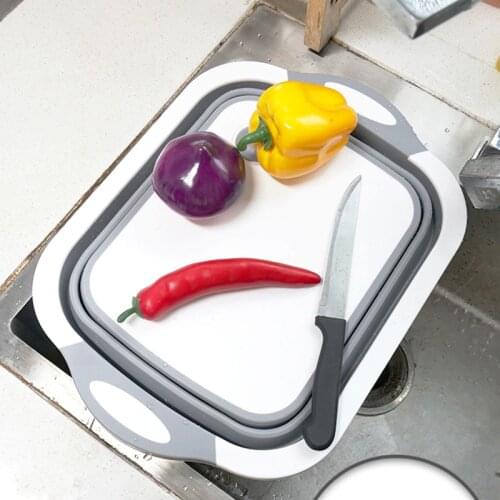 Folding Cutting Board with Basket Dish Tub Multifunction Collapsible Chopping Board with Drain Basket Fruit Vegetable Sink Basin