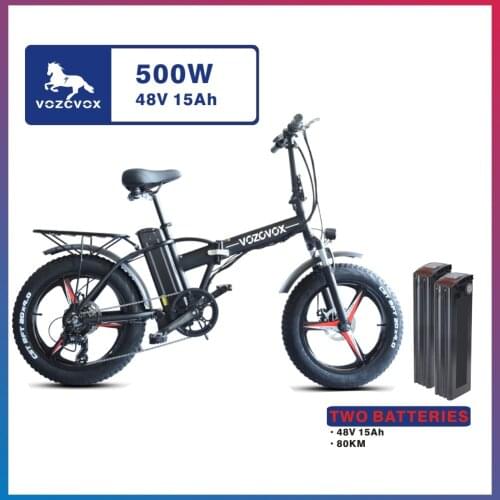 VOZCVOX 20 inch Electric Bike 500W Folding Mountain Bike with Rear Seat with 48V 15AH Lithium Battery and Disc Brake