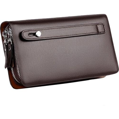 YUESKANGAROO Men Clutch Bag Fashion Long Purse Double Zipper Business Wallet Male Casual Bag