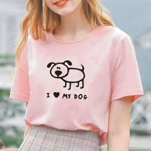I Heart My Dog Funny Tee Shirt Femme Dog Lover Summer Short Sleeve T Shirt Women Tops Hipster Harajuku T-shirt Camisas De Mujer