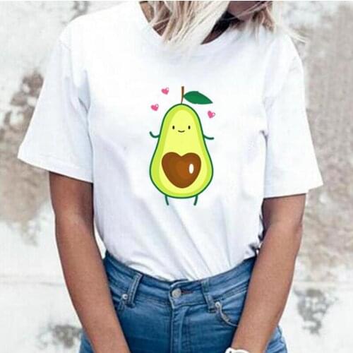 Funny Cute Avacado Has A Heart Shape Pit Print T Shirt Women Tops Summer Casual T-shirt Fashion Harajuku Shirt Tee Shirt Femme