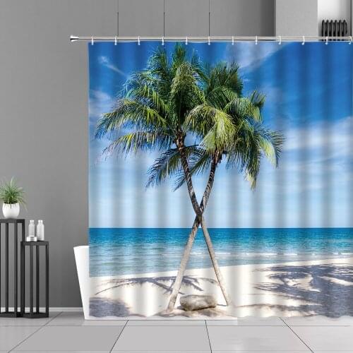 Shower Curtain 3D Print Sea View Ocean Beach Coconut Tree Curtain For Baths Bathroom Curtain Polyester Home Decor Bathtub Screen