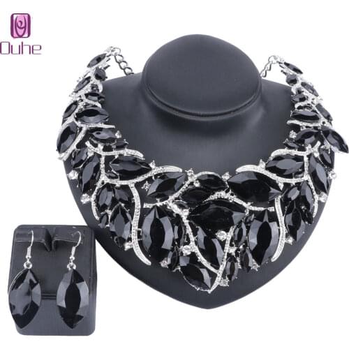 Women Accessories Wedding Bridal Silver Color Statement Rhinestone Crystal Pendant Necklace Earring Party Jewelry Set