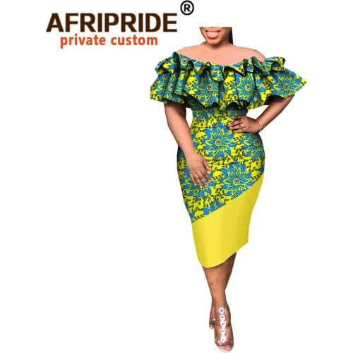 2020 spring dress for women AFRIPRIDE customzied ruffles sleeve slash neck knee-length pencil women casual cotton dress A1825020