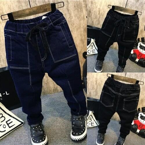 Winter Pants For Boys Casual Pocket Jeans Plus Velvet Warm Boys Trousers 2 3 4 5 6 7 Years Toddler Baby Boy Drawstring Jeans