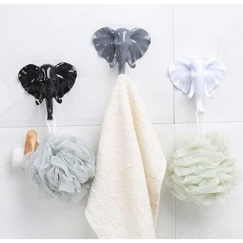 1PC Elephant Head Animal Wall Door Clothing Hook Display Storage Racks Self Adhesive Hanger Bag Keys Sticky Holder Tool 10100B