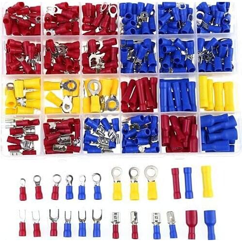 373Pcs 24value Assorted Insulated Electrical Wire Terminals Crimp Connector Spade Butt Ring Fork Set #4 to 1/4 inch