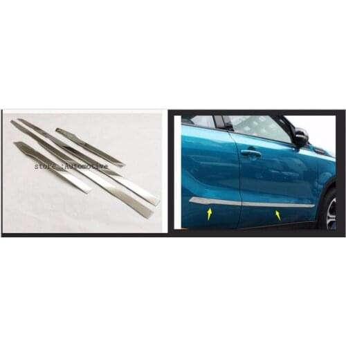 For Suzuki Vitara 2016 2017 car styling cover detector stainless steel Side Door Body trim sticks Strips Molding 4pcs