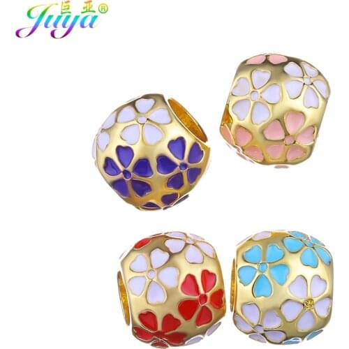 Juya 5PCS/Lot Wholesale Handmade European Enamel Flower Beads For Women Kids Beadwork Charms Jewelry Making Accessories Supplies