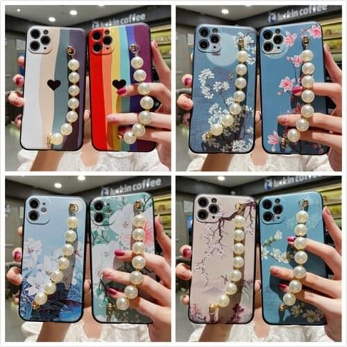 Wrist Strap Case for IPhone 12 11 Pro Max Case Soft Relief Glitter Pearl Bracelet Cover for IPhone 12 Mini XS XR X 7 8 Plus Capa