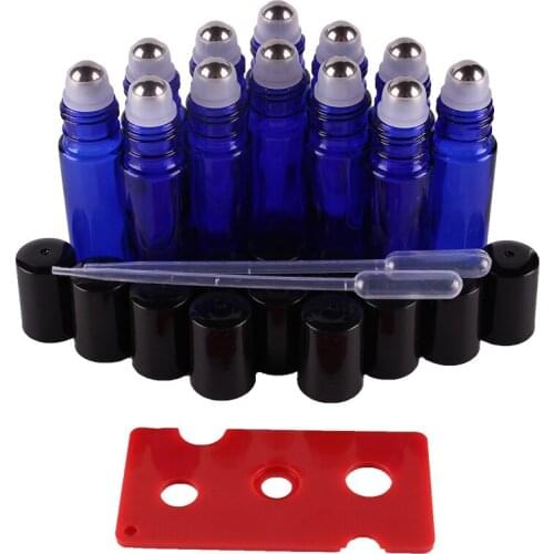 12pcs 10ml Cobalt Blue Essential oil Glass Roll on Bottles Vials with Stainless Steel Roller Ball for perfume aromatherapy