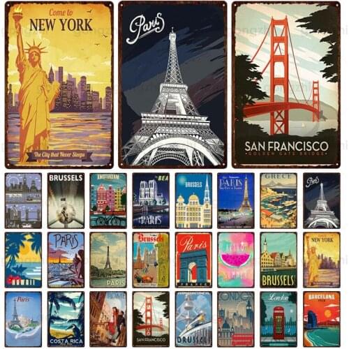 French Poster Classic Architecture Paris Tower Plaque Metal Vintage Tin Sign Wall Iron Painting Bar Restaurant Shop Craft Decor