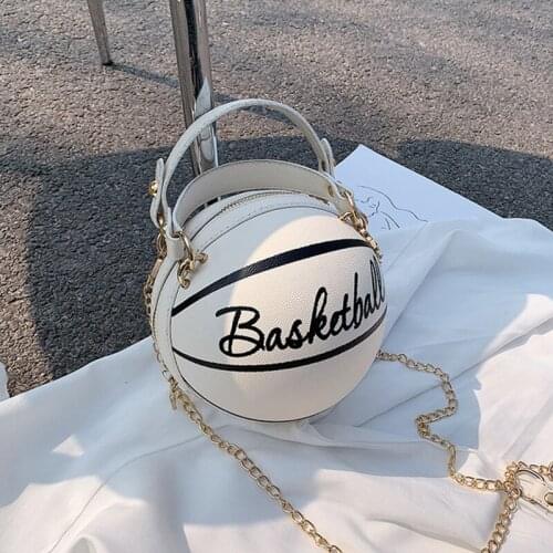 Personality Female Leather Pink Basketball Bag Ball Purses for Teenagers Women Circular Shoulder Bags Crossbody Chain Hand Bags