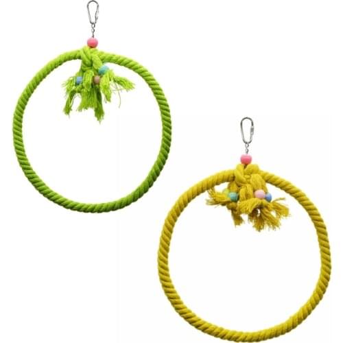 Pet Parrot Birds Cage Toy Cotton Rope Circle Ring Stand Chewing Bite Hanging Swing Climbing Play Toys for Cockatiel Parakeet